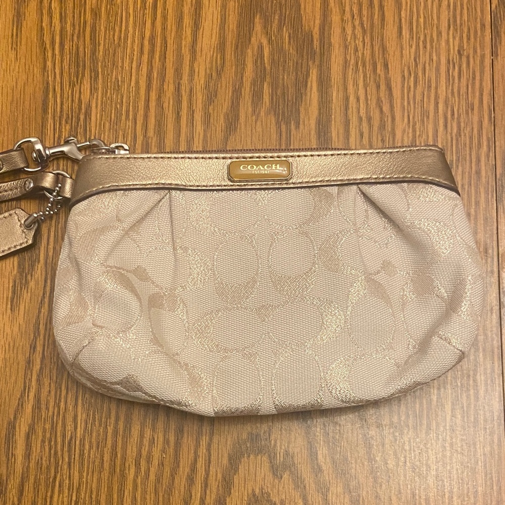 Coach Metallic Beige Wristlet Clutch